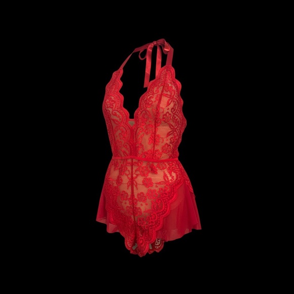 None Other - Elegant Red Lace Teddy